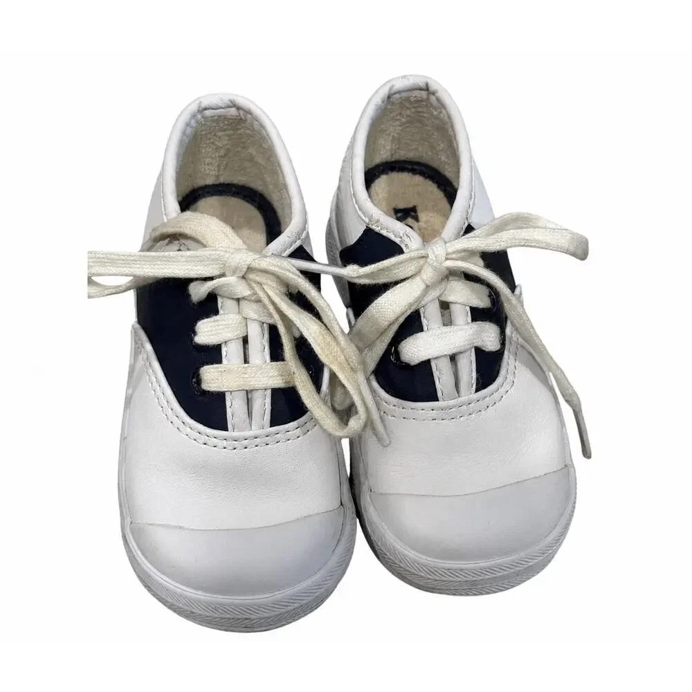 Keds Kids 6c Champ Lace School Days Saddle Shoes White Navy Blue Retro Sneakers